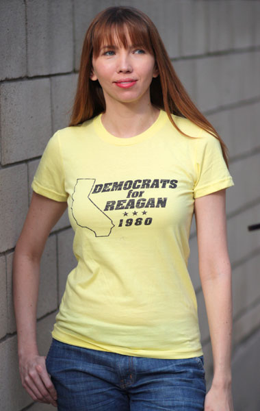 Ronald Reagan
'Reagan Democrats' 1980 Presidential Campaign T-Shirt - Womens (Model: Andrea Mekshes)