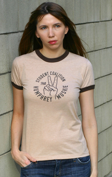 Hubert Humphrey 'Humphrey-Muskie Student Coalition' 1968 Presidential Campaign T-Shirt - Womens